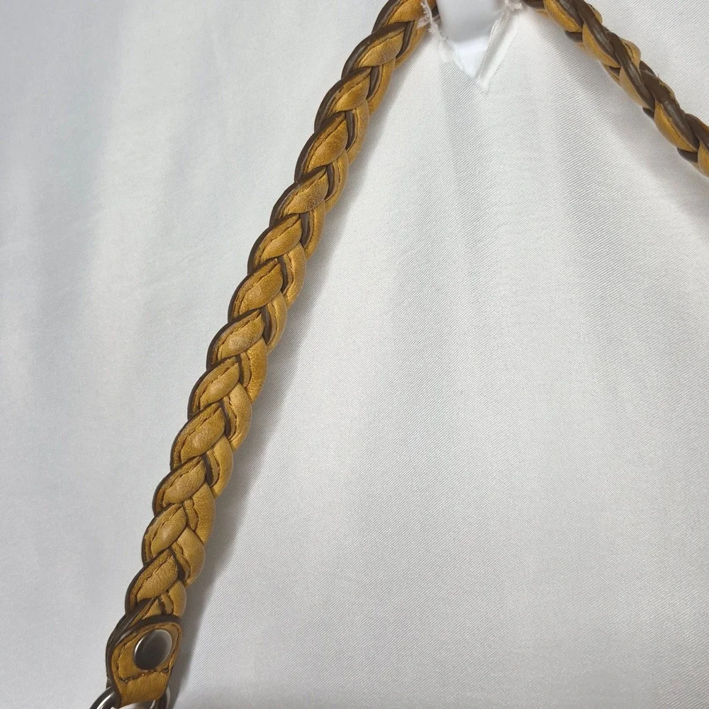 VTG Fossil Fifty Four Yellow Leather Braided Strap Clutch Bag Chevron